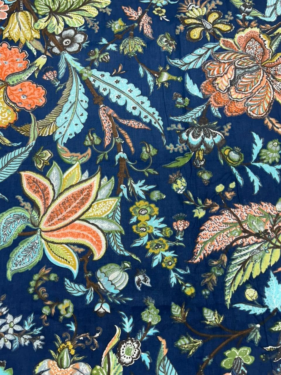 Designer Floral Pattern Printed Cotton Fabric – 5 Meter (Navy Blue)