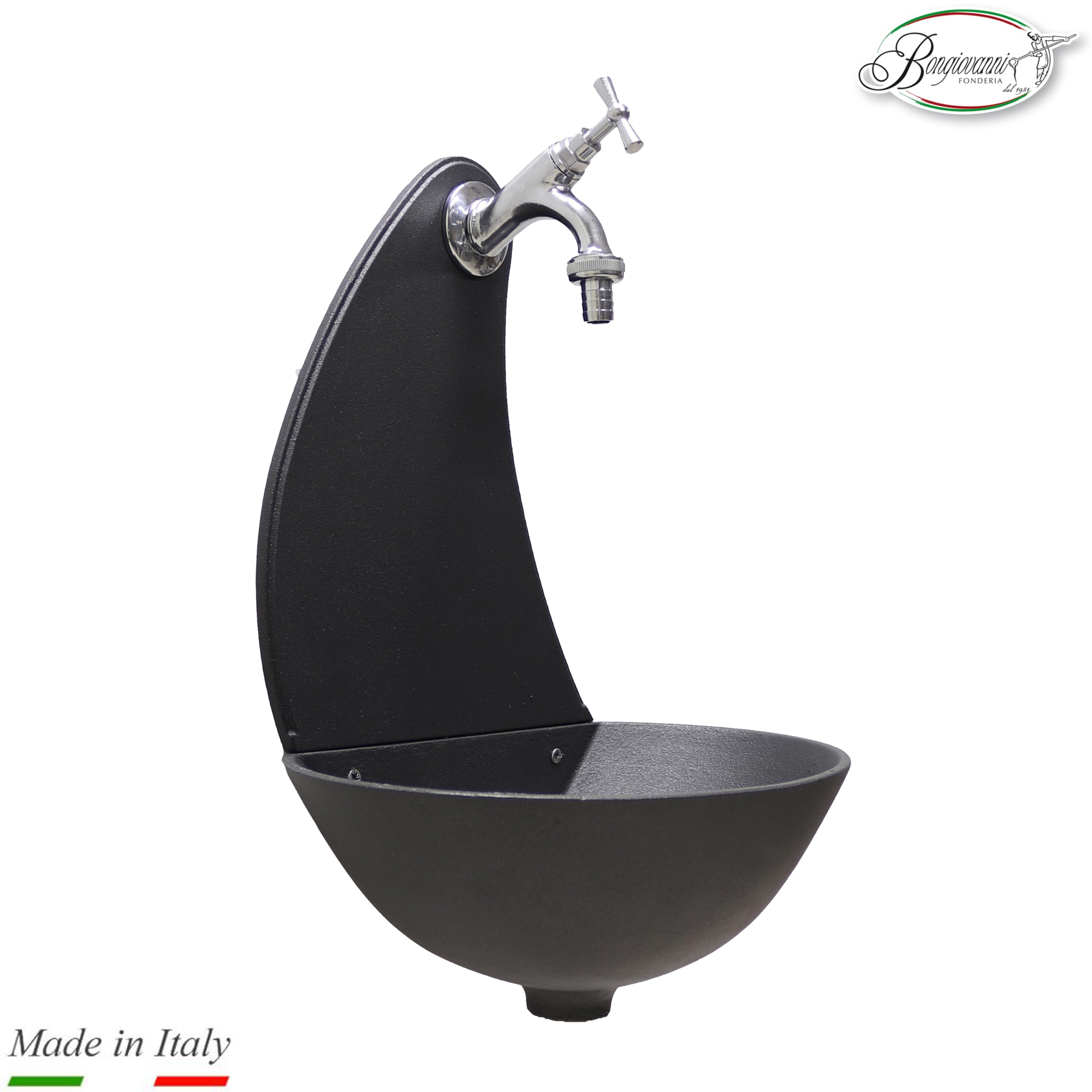 FONDERIA BONGIOVANNI | Fontana a Muro | Fontanella da Giardino Esterno | Da Parete | Modello Luna | con Rubinetto in Ottone Cromato 303C | per Casa Giardino Terrazzo Esterno