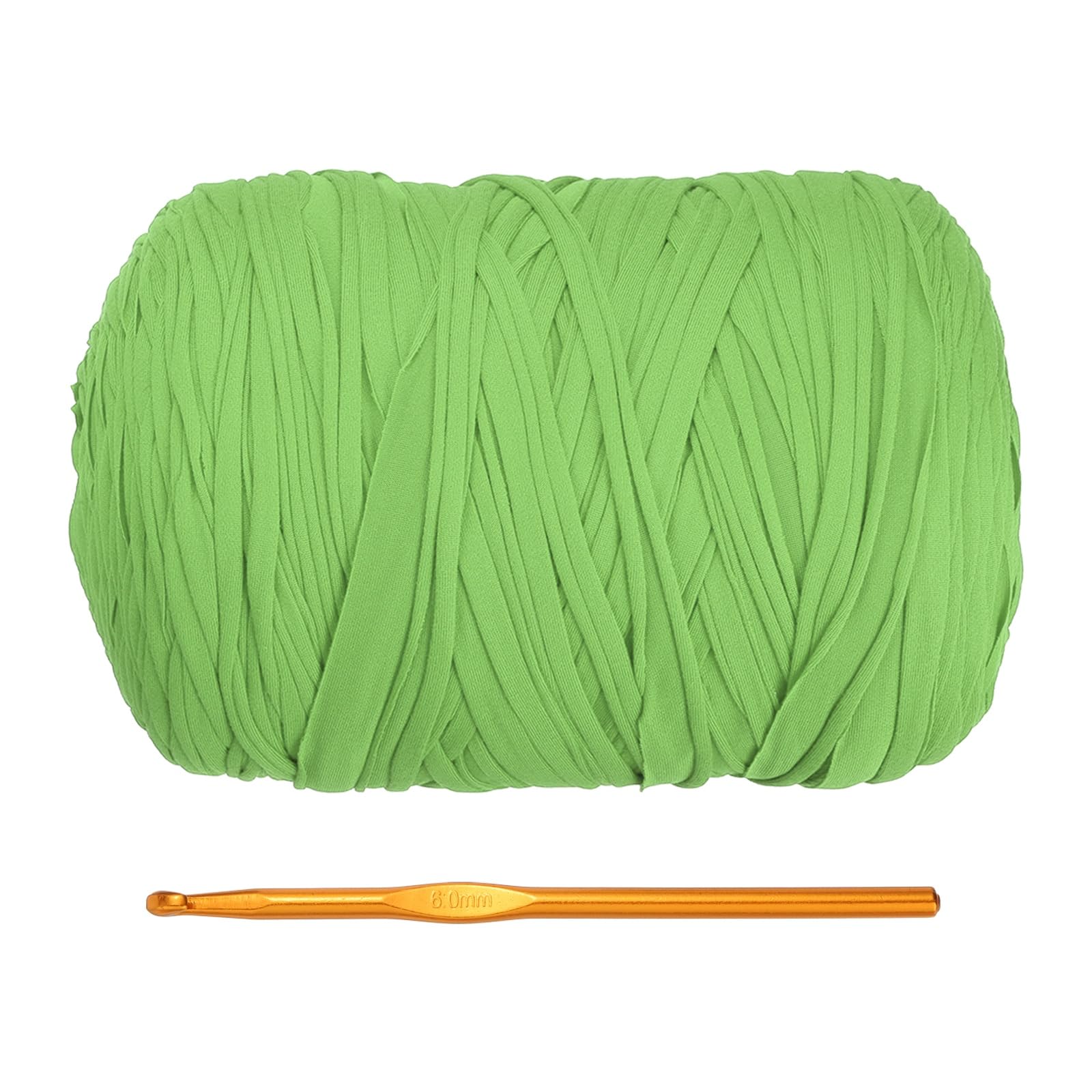 PATIKIL T-Shirt Yarn for Crocheting with 1 Crochet Hook, 800g/228 Yards Soft High Elastic Knitting Yarn for Beginner Crochet Bag/Basket/Home Decor(Green)