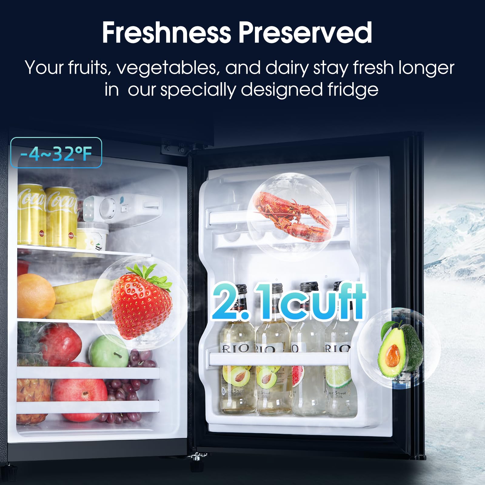 Anypro 3.2 Cu.Ft Fridge With Freezer With 2 Doors, Refrigerator With 7 Level Temperatures, LED Light, Adjustable Shelves, Food Storage Cooling Drink For Bedroom, Office, Dorm, Apartment, Black on Fridge.com - View 4