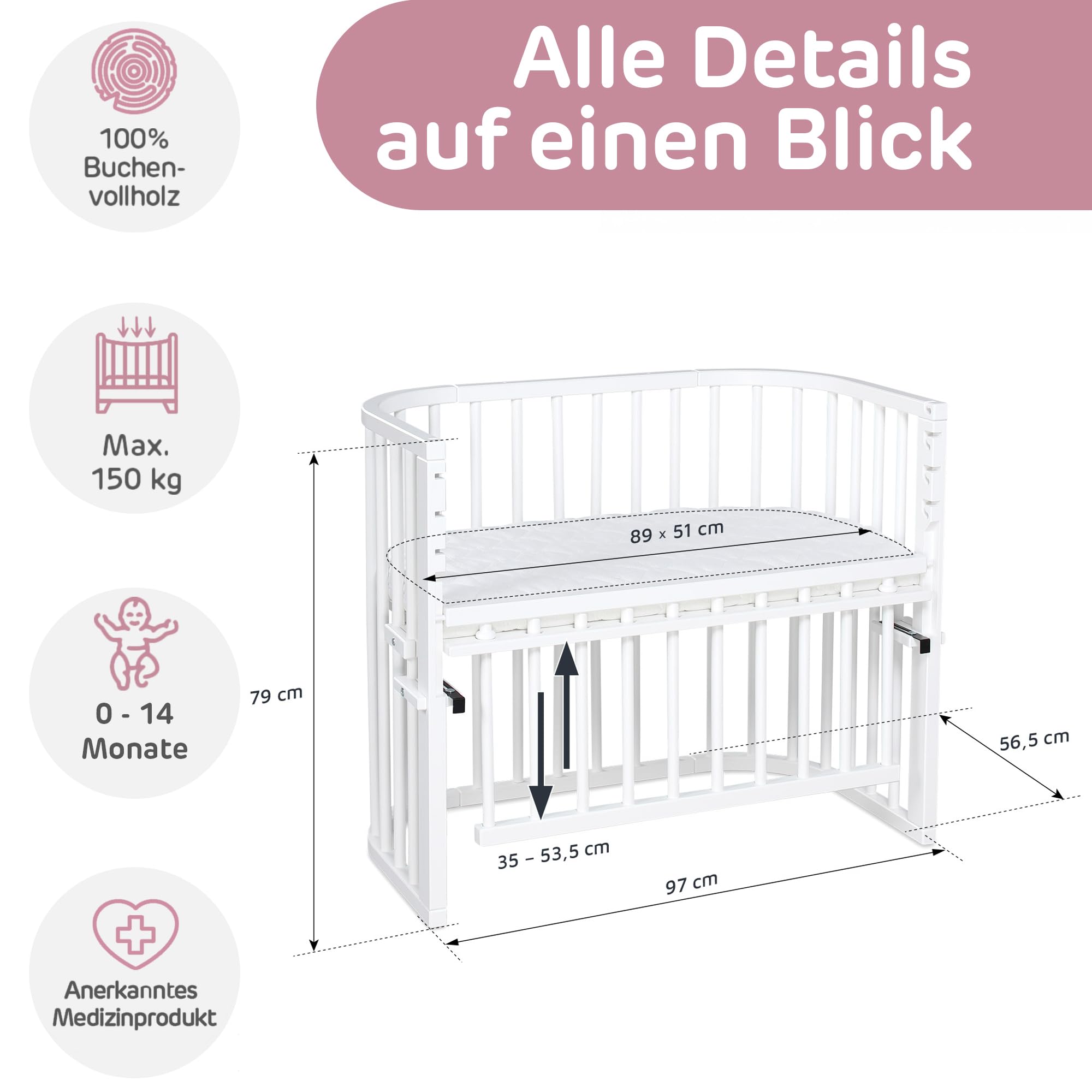 babybay Maxi Comfort Plus łóżko do spania w kolorze białym