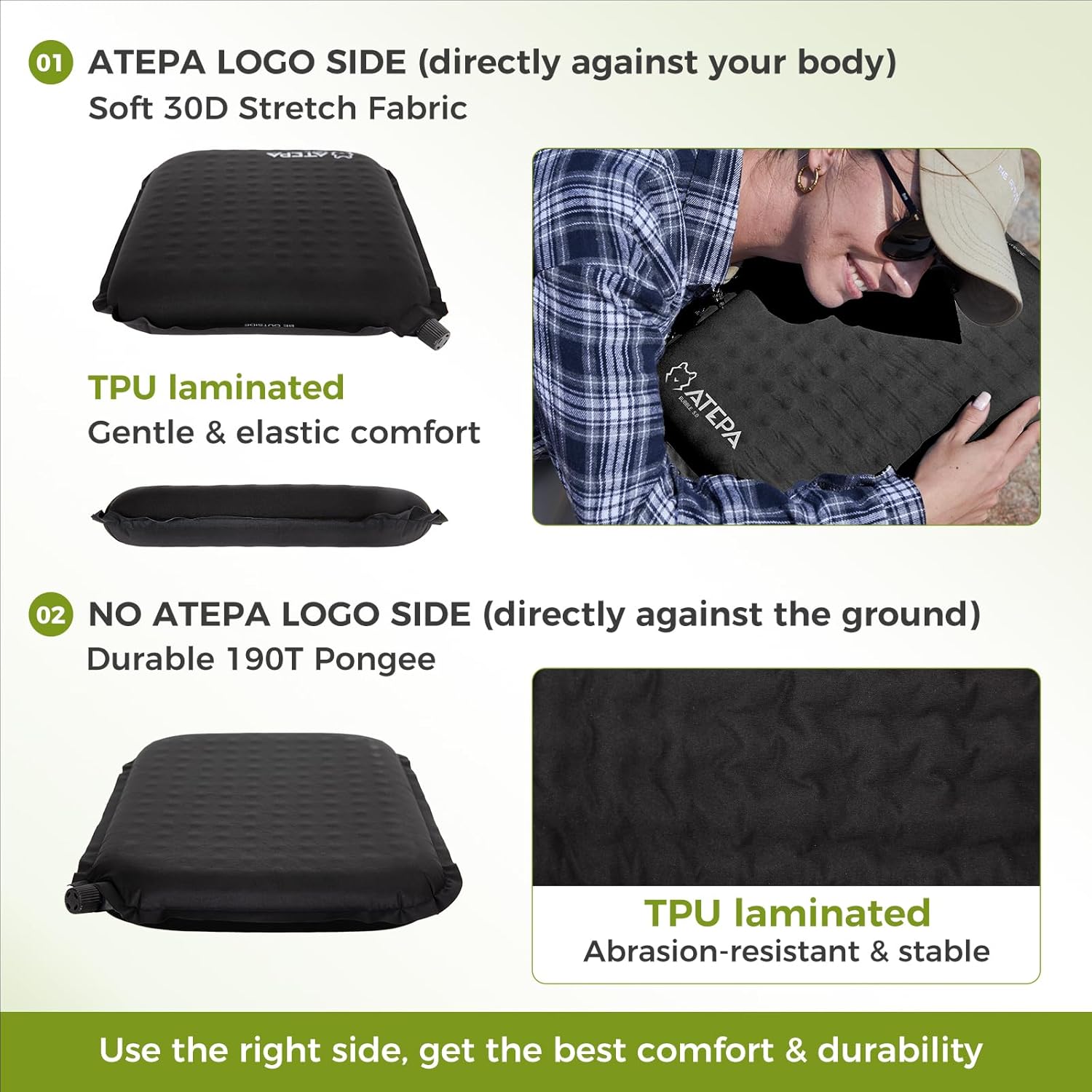 ATEPA Inflatable Seat Cushion, Self-Inflating Portable Stadium Airplane Travel Foam Cushion Pad for Camping, Sports Events, Outdoor