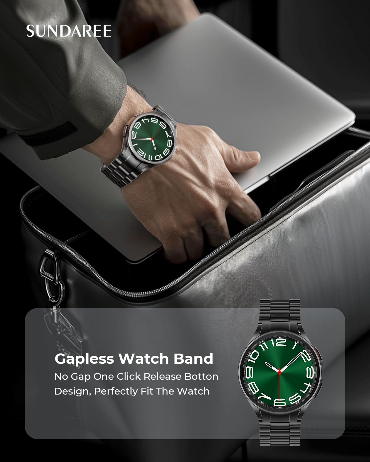 SUNDAREE One Click Cinturino Compatibile con Samsung Galaxy Watch 7/6 Classic 47MM/5 Pro/FE,No Gap Uomo Metallo Acciaio Orologio Cinturini Band per Watch 7/6/5/4 44MM 40MM 43MM 45MM 46MM 42MM LTE,Nero