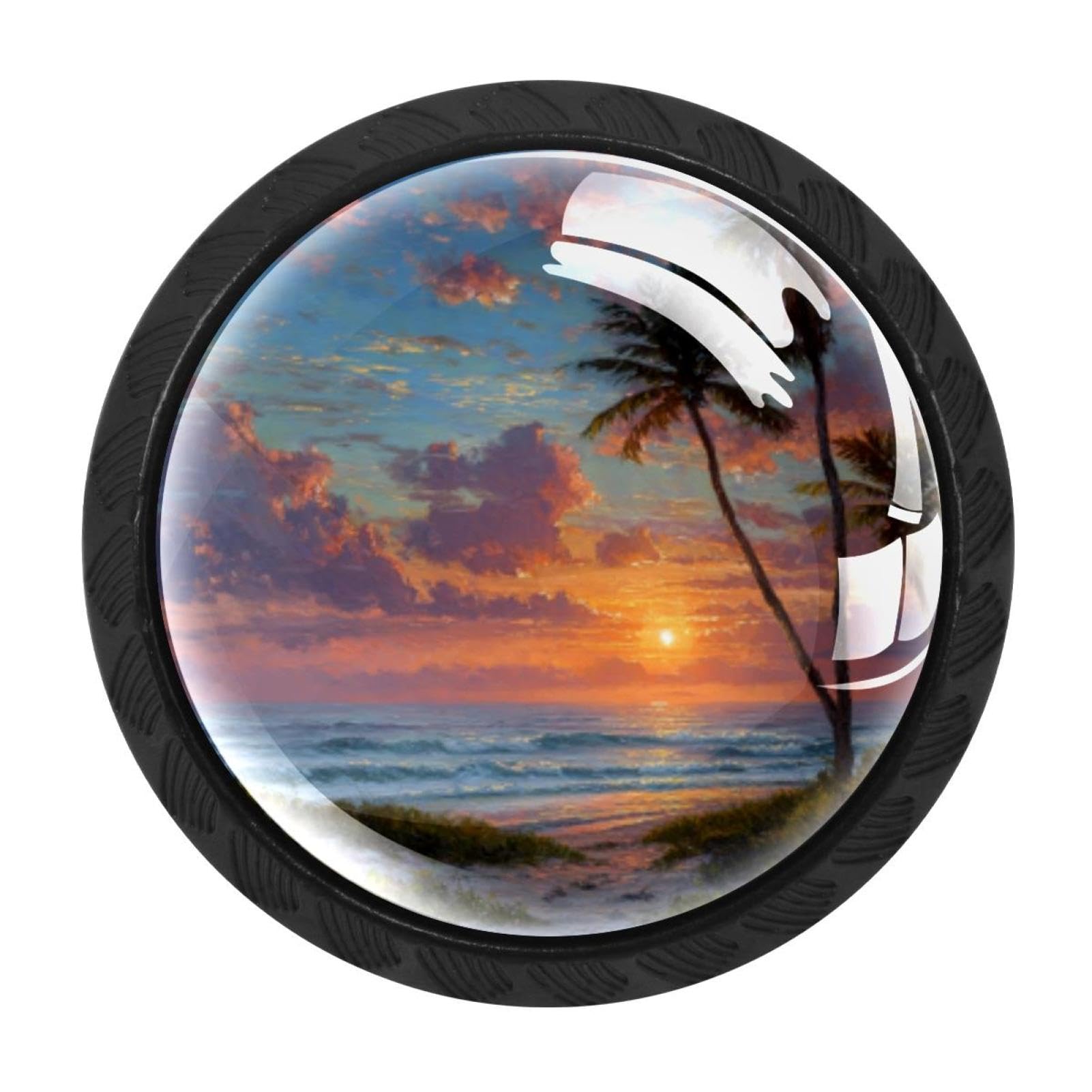 CHENZZZZ Tropical Palm Beach Sunset (1) Colorful Drawer Pulls 4 Pcs Handle Glass Door Cabinet Knobs Home Office Kitchen Wardrobe Cupboard Hardware for Dresser Drawers
