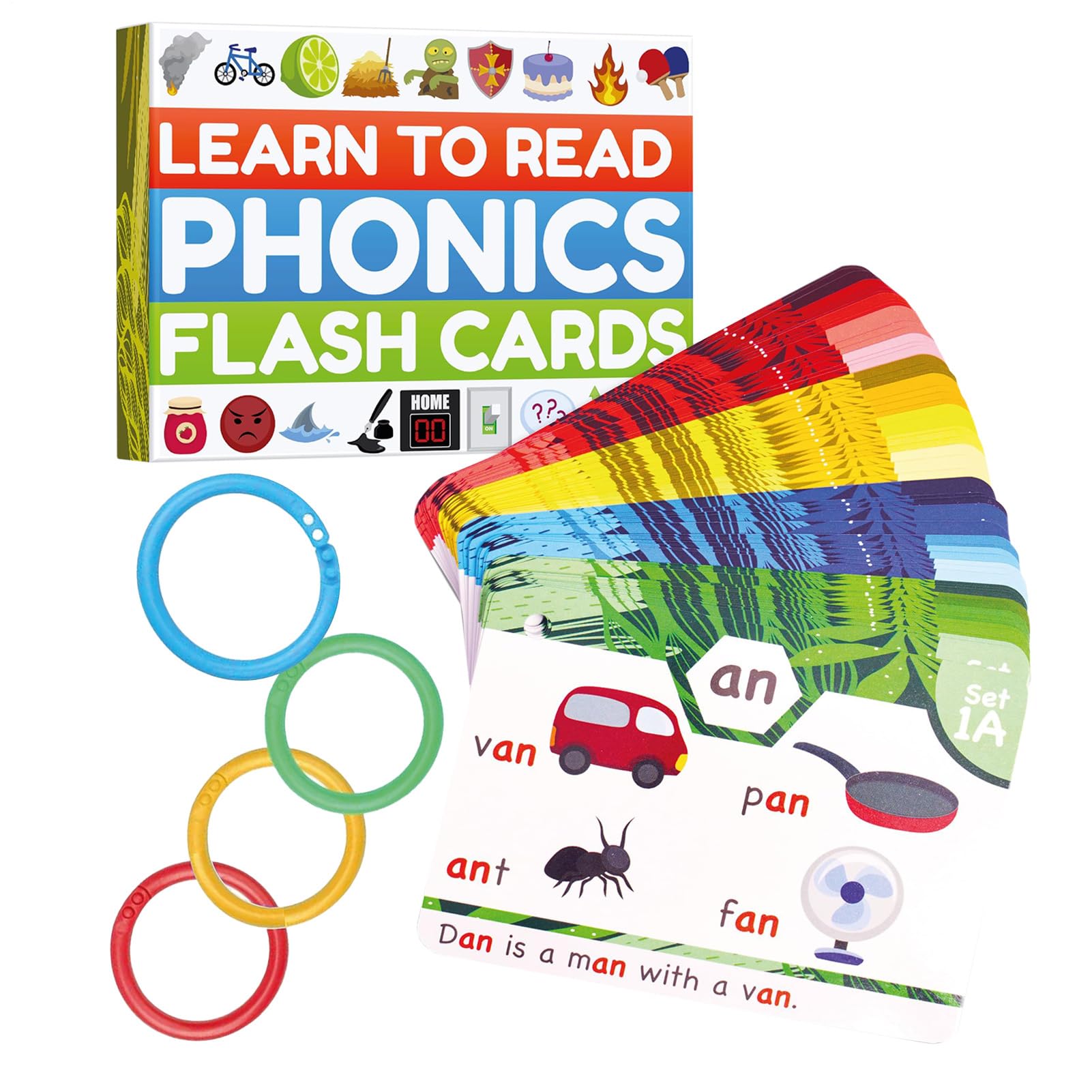 Phonics Set gioco di carte per l'apprendimento 'inglese | gioco e divertimento per bambini e adulti | Impara a leggere fonemi e parole | Connessioni consonanti CVC per consonanti a lunga vocale, 1