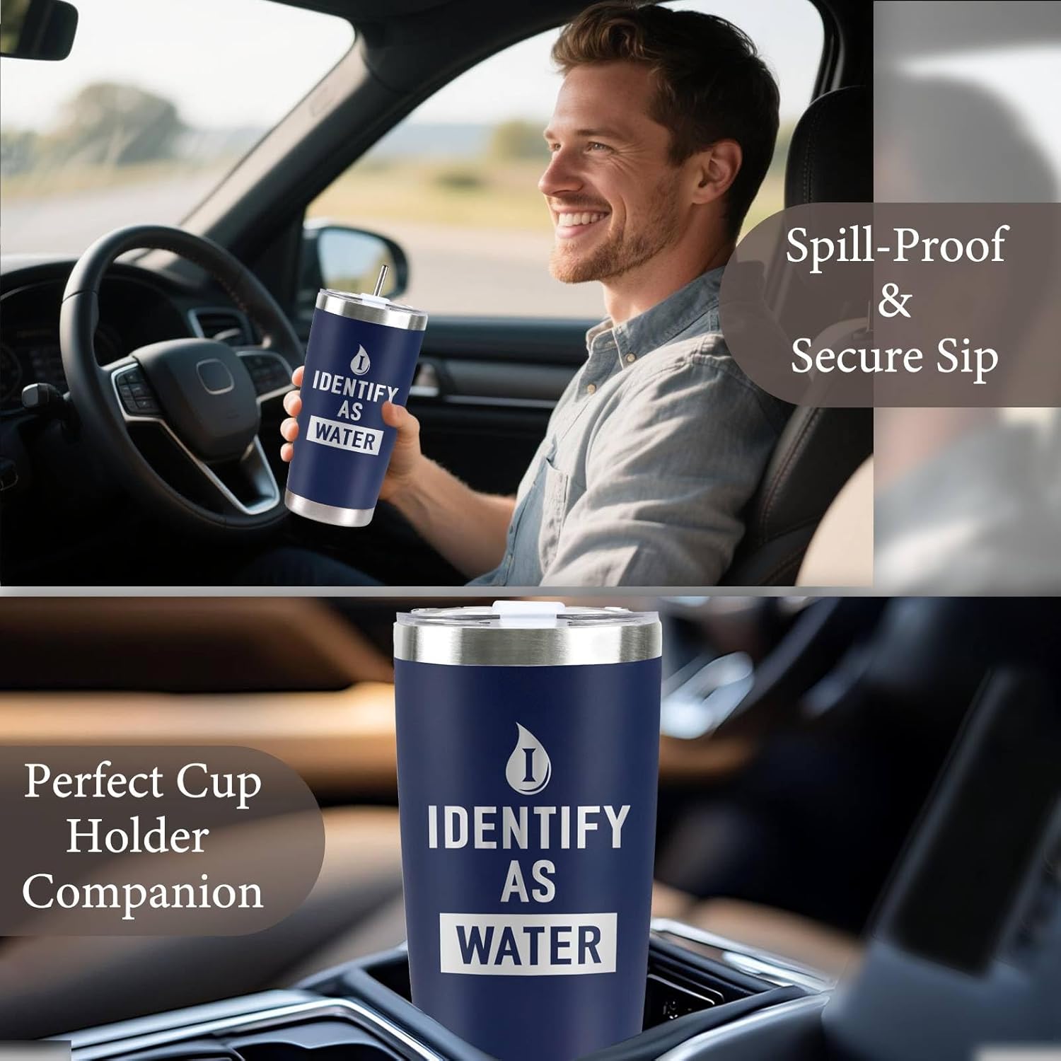 Father's Day Gifts for Men, CUPLOOV 20 Oz Navy Blue Tumbler with Lids & Straw I Identify as Water Coffee Mug Funny Birthday Gifts for Dads, Grandpas, Husband Retirement Father's Day Presents Xmas Gift - Image 6