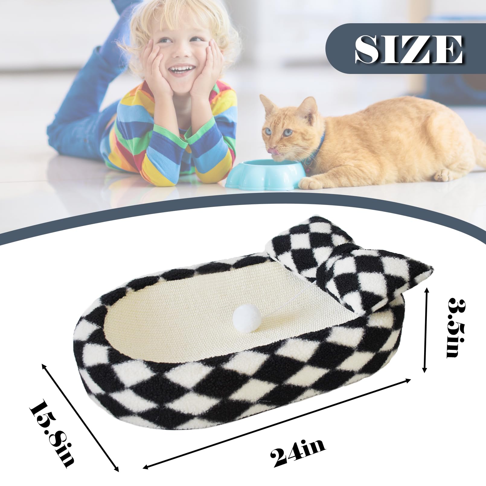 MUYG Cat Scratcher Bed 3 in 1 Sisal Cat Scratching Board for Indoor Oval Cat Scratch Pad Durable Scratching Lounge Bed Round Bowl with Toy Balls for Cats Kitten Puppy (24