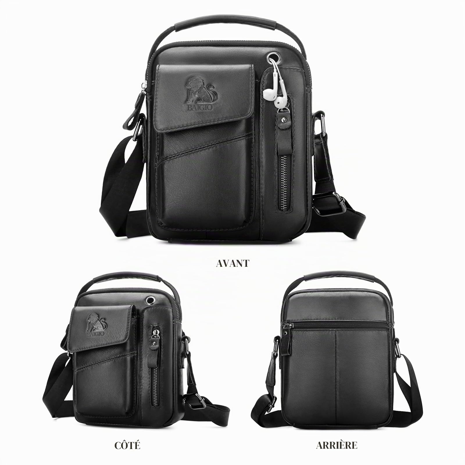 BAIGIO Sacoche Homme Cuir Sacoche Bandouliere Homme Vintage Cartable Sac de Messager Pochette Sac à Bandoulière Sacs Portés Épaule Sacs à Main pour Affaires Travail Voyage Vie Quotidienne