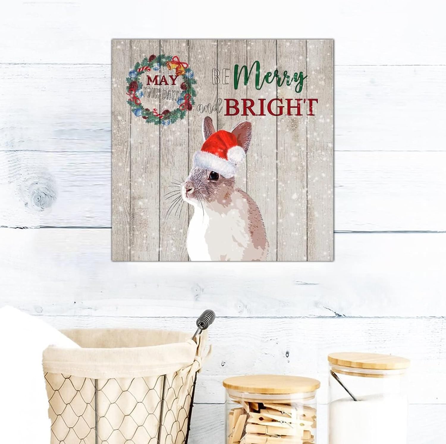 Be Merry And Bright Wood Sign Farmhouse Christmas Wreath Farm Hat Rabbit Wood Plank Hanging Sign Christmas Is Coming Wall Decor Farmhouse Rustic Wooden For Home Bathroom Indoor Kitchen Garden 16x16in