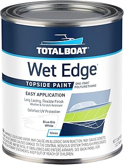 Wet Edge Topside Marine Paint Premium Polyurethane Coating for Boats, RVs, Exterior Trim, Fiberglass, Metal, and Wood (Blue-Glo White, Quart)