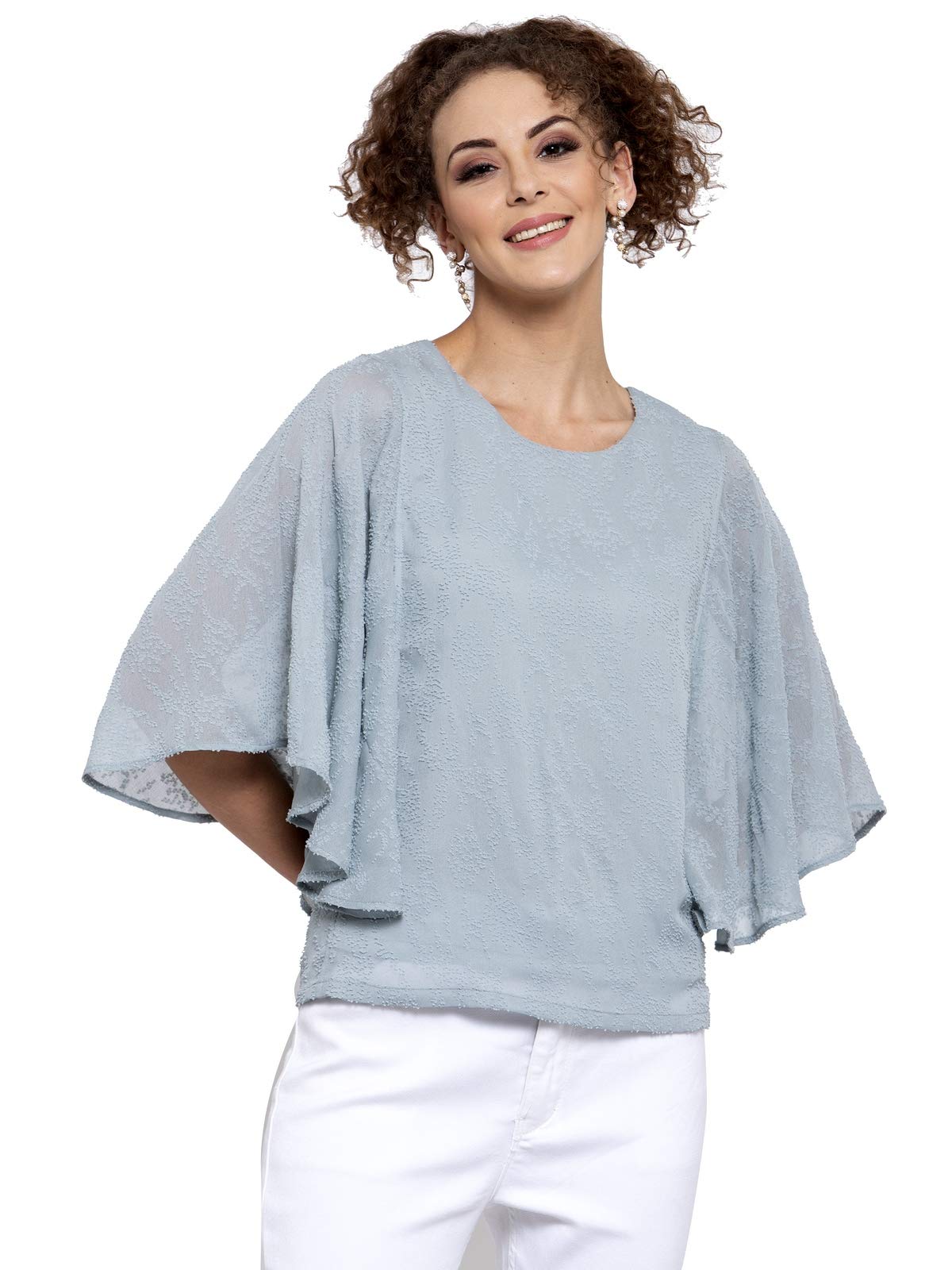 lela Kimono Sleeve Round Neck Cape Top (L-SS-21-1-1005)-picture-7
