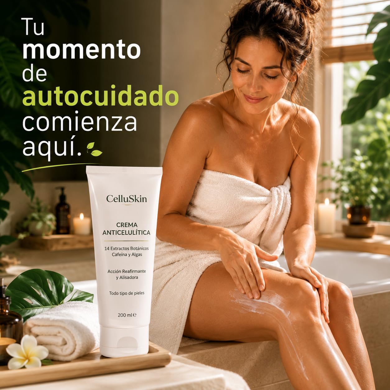 Crema Anticelulítica | Reafirmante Corporal con Cafeína, Centella Asiática, Algas y 14 Extractos Botánicos | Tratamiento para Celulitis y Piel de Naranja