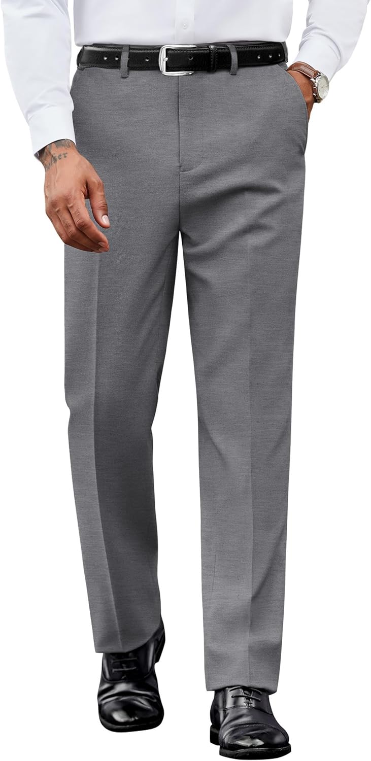 COOFANDY Mens Dress Pants Regular Fit Flat Front Pant Expandable Waist Casual Slacks