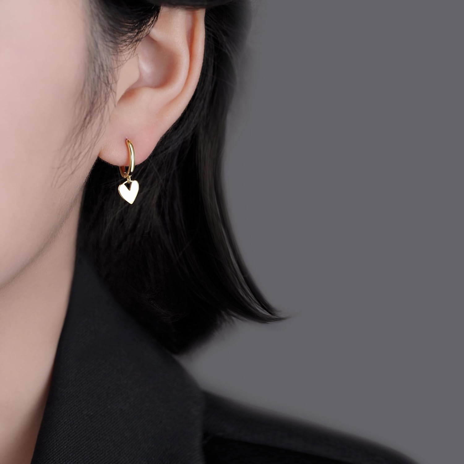 Reffeer Solid 925 Sterling Silver Small Love Heart Drop Earrings Hoop for Women Teen Girls Heart Hoop Earrings Huggie - Image 2