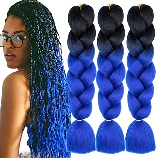 Black to Blue new Braiding Hair 3 Packs 24 Inch Synthetic Braid Hair Extensions Jumbo Ombre Braiding Hair Box Braids Twist Crochet Braids(24"3Pack,black to blue)