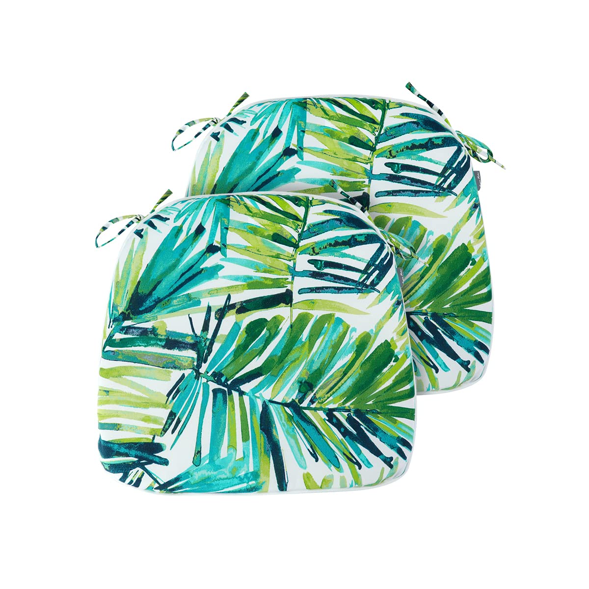 17"x16"x2" U-Shape Chair Cushions with Ties 2 Count, Outdoor Indoor Waterproof All Weather Seat Pads Decoration for Patio Garden Dining Office - Green Palm Leaves
