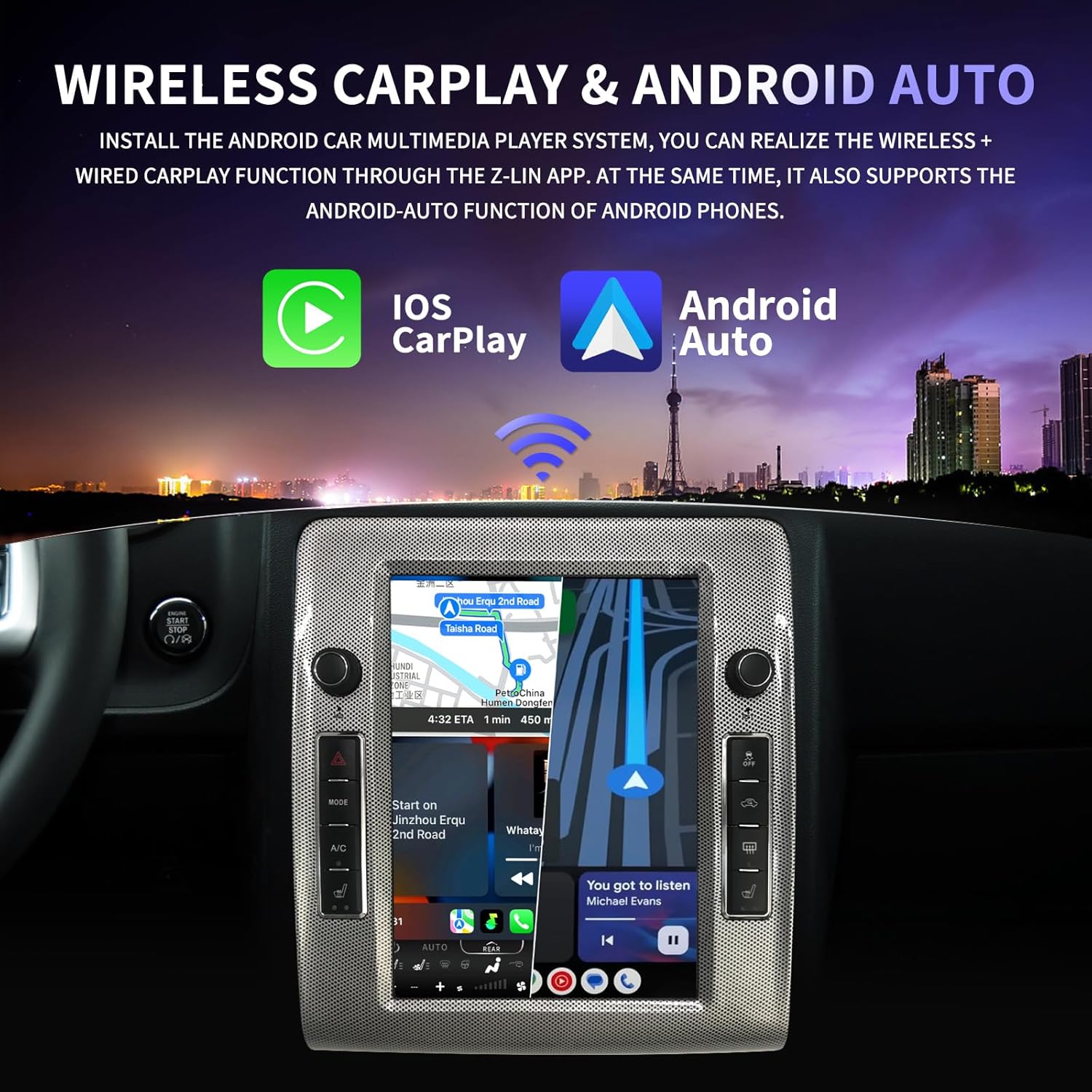 Car Radio Stereo for Dodge Challenger 2008-2014 Replacement Android Auto CarPlay GPS Navigation Vertical Screen Tesla Style with DSP in Dash Headunit Multimedia Player Audio