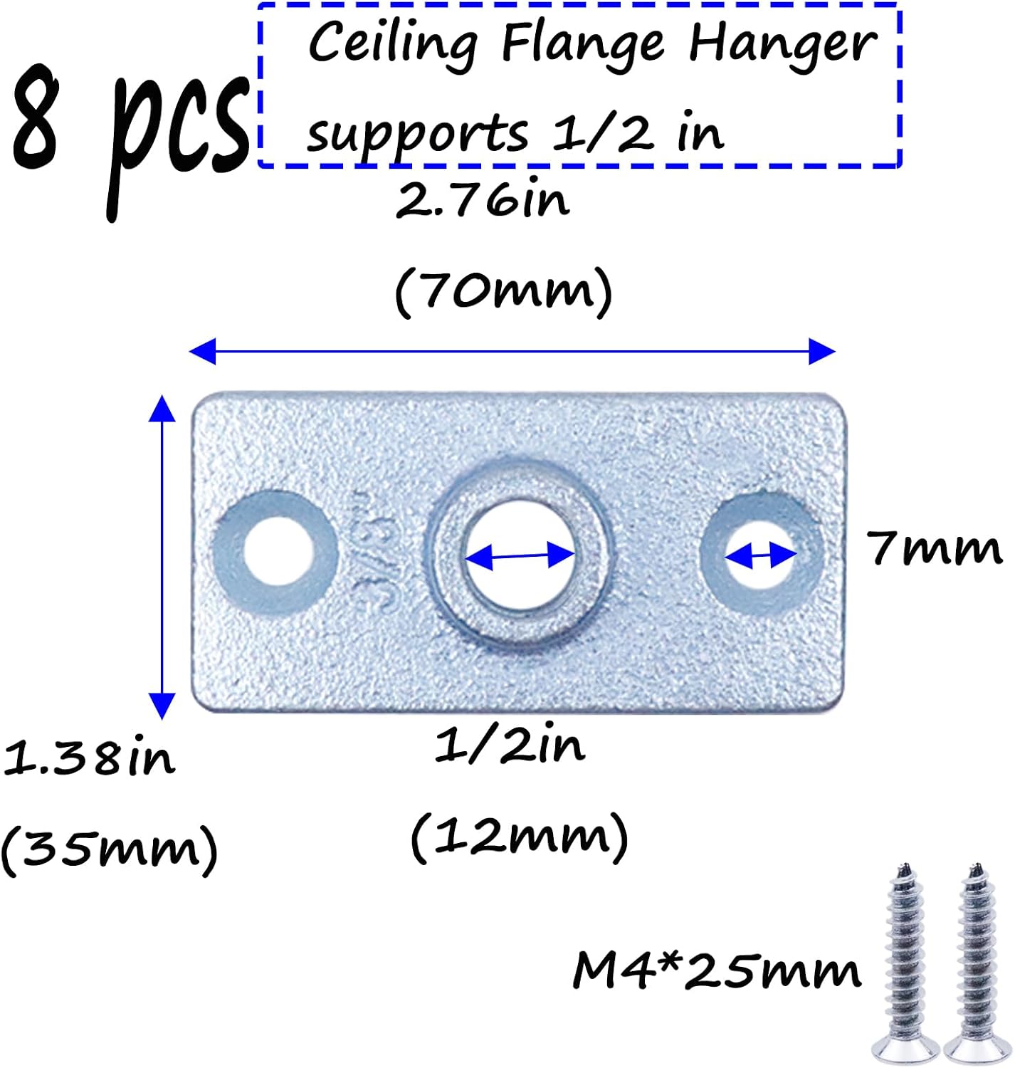 Semetall 1/2" Pipe Hanger Ceiling Flange Hanger,8PCS Silver | Ceiling Flange Hanger Plate for Plumbing and Industrial Decor