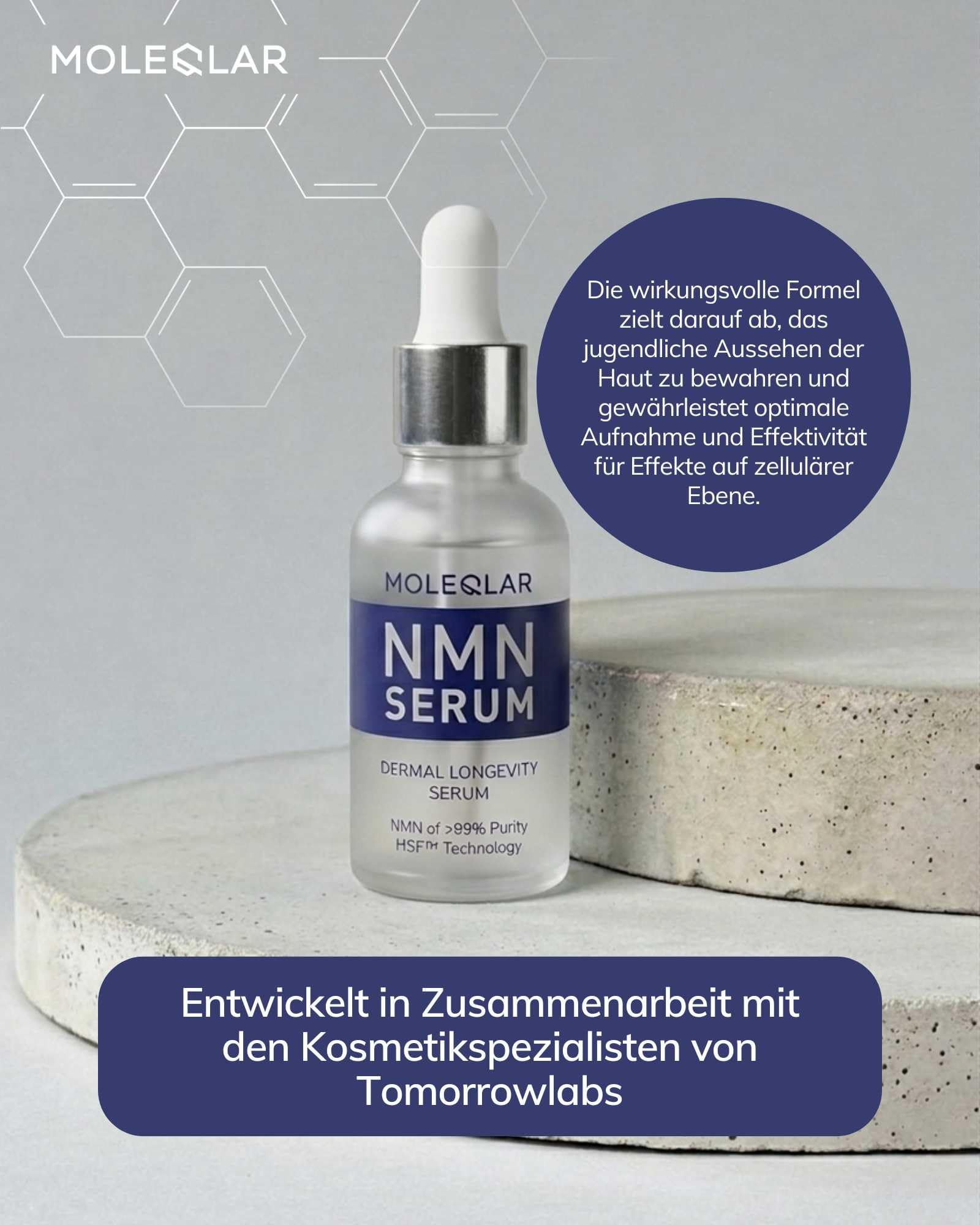 MoleQlar NMN Siero viso 30 ml – Longevity per la pelle – con tecnologia HSF brevettata e Uthever NMN ad alta purezza