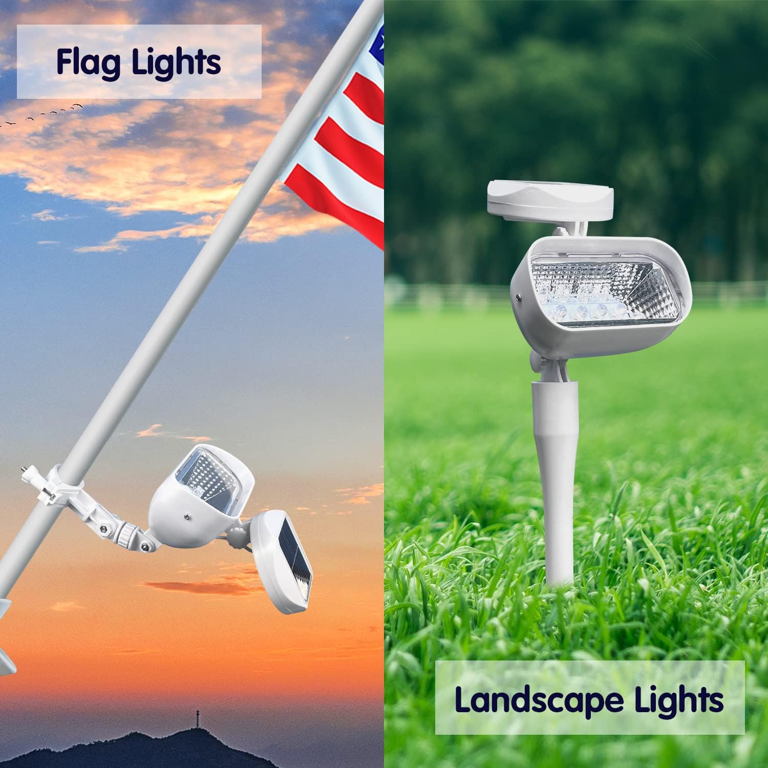 Solar Flag Pole Light, 4 Super-Bright Led & 360°Adjustable Flagpole Light Outdoor Dusk to Dawn, IP65 Waterproof Batteries Replaceable Fits 1”-1.5” in Diameter Wall-Mounted Spinning Flagpoles（White