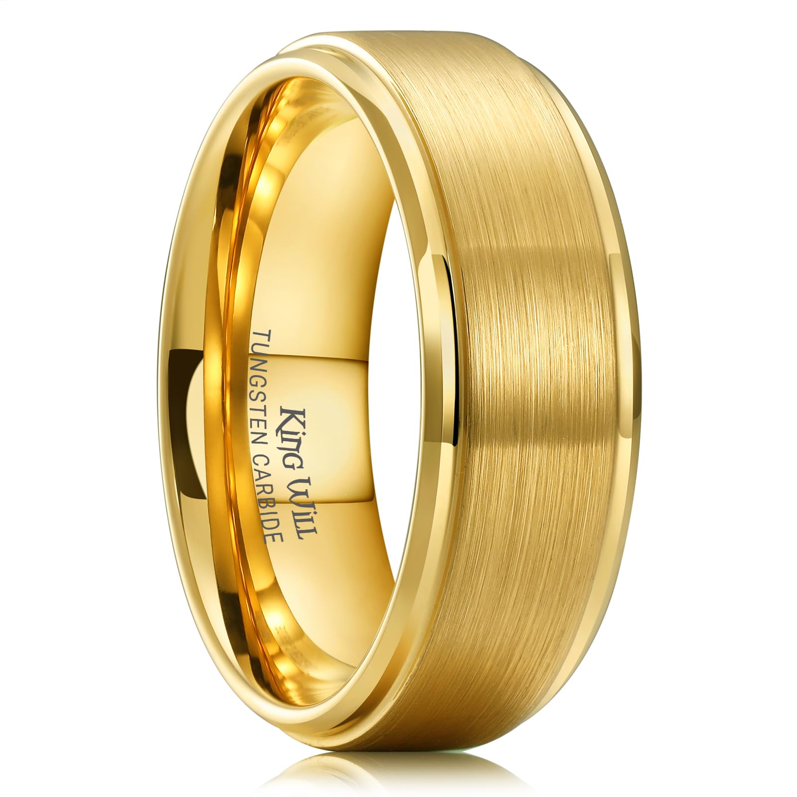 King Will Tungsten Carbide Wedding Band for Men Women-4/6/8mm Width 14K Gold Plated Tungsten Wedding Ring Matte Brushed & High Polished Style Comfort