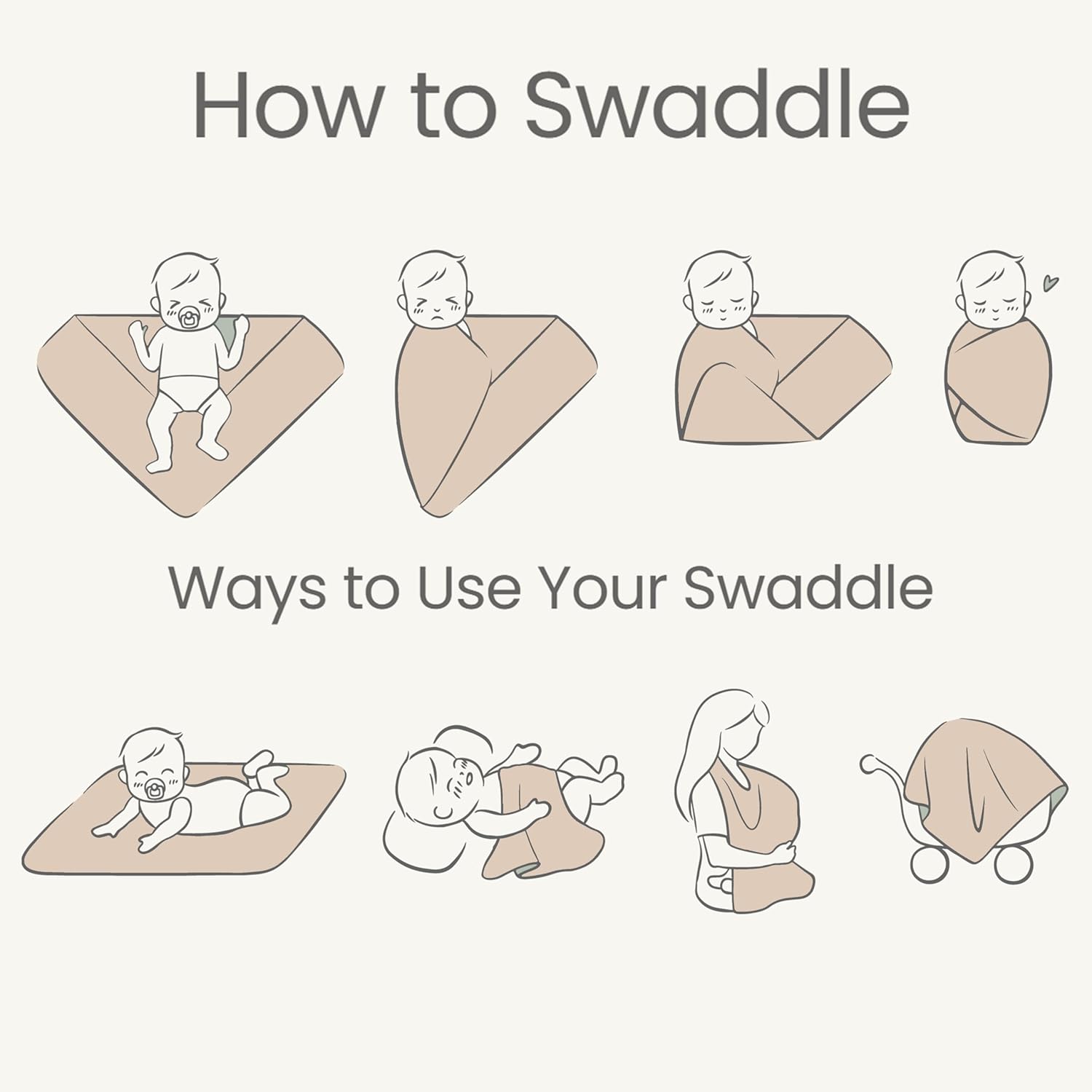 Konssy Muslin Swaddle Blankets for Girls Boys, 2 Pack Receiving Baby Blanket Large 47 x 47 inches, Soft Breathable Swaddling Wrap for Unisex Newborn (Coffee Check,Moon) - Image 5