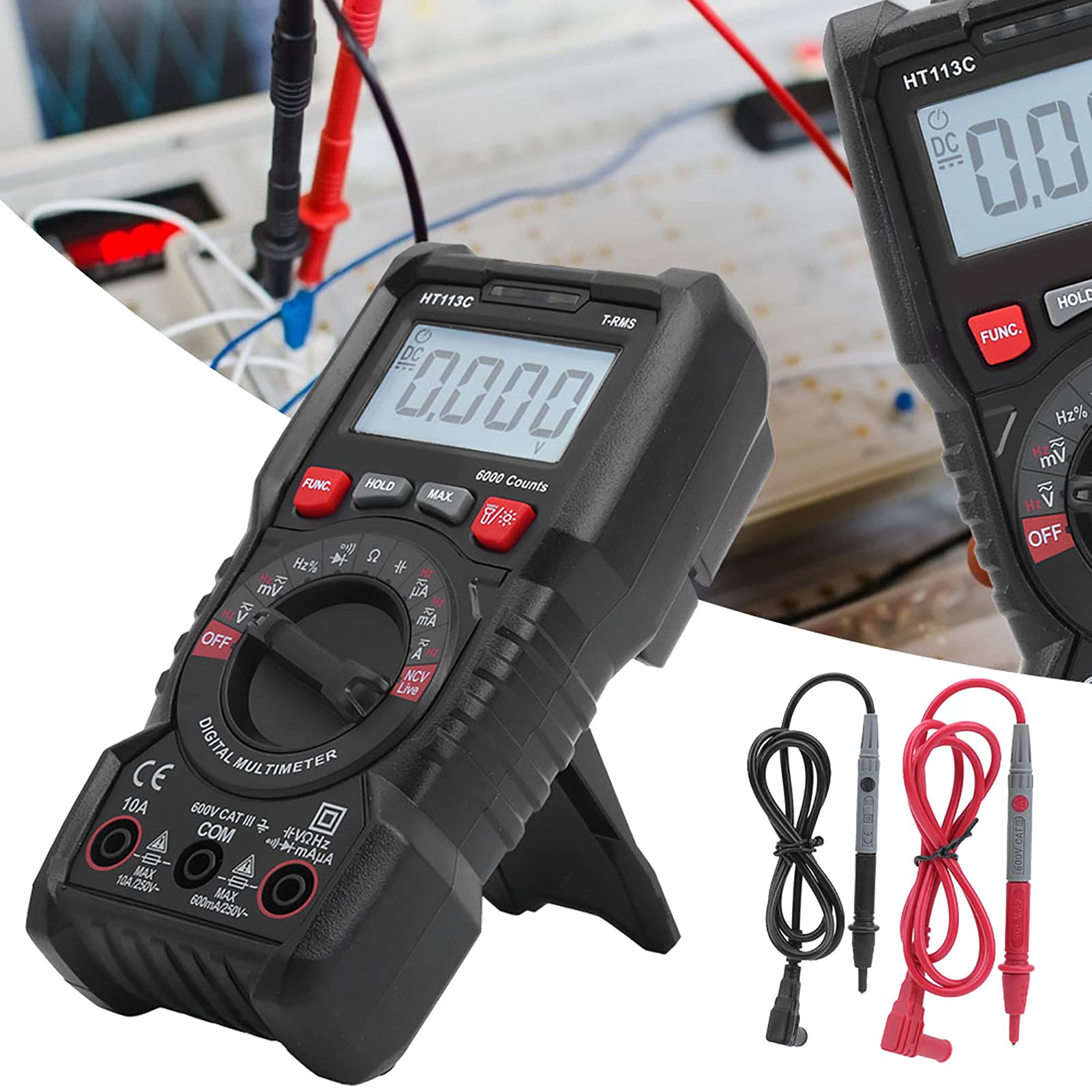 Tester di portata automatica multimetro digitale con display a LED per elettricisti (HT113C)