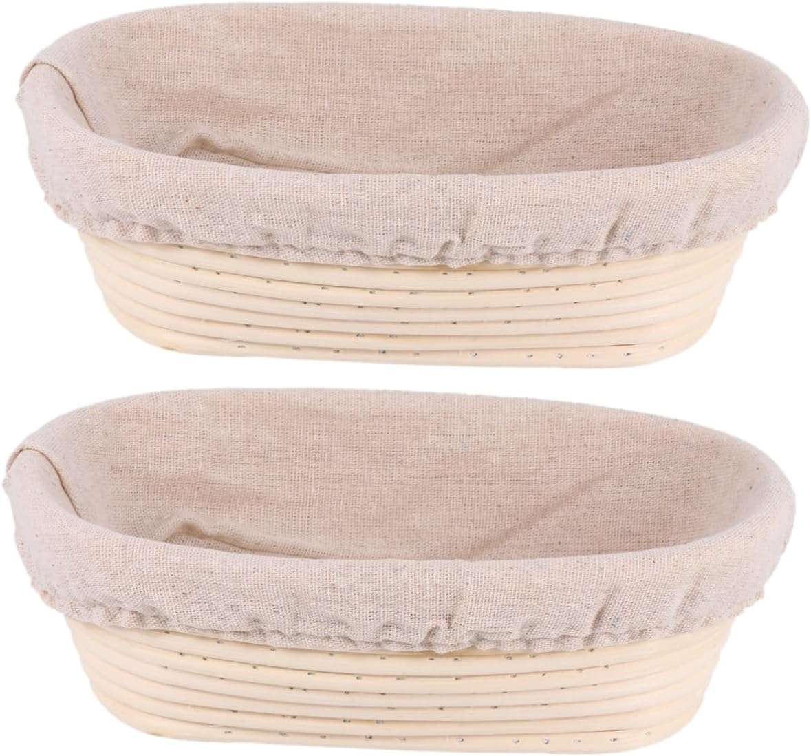 TIDTALEO 2 Sets Oval Rattan Proofing Basket Sourdough Container with Removable Fabric Liner for Artisan Bread Baking Smooth Surface Easy to Clean for Home Bakers