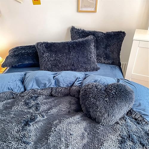 Miniatura 8 de chovy - Juego de edredón afelpado de pelo sintético azul marino, tamaño king, terciopelo, franela, mullido, ultrasuave, ropa de cama de 3 piezas (1