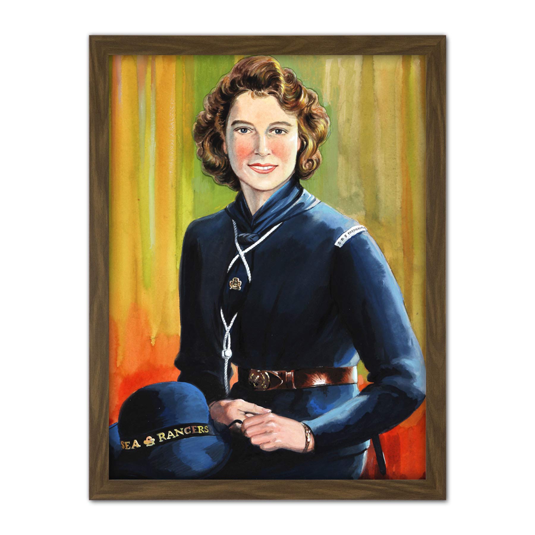 Portrait Princess Elizabeth Windsor Sea Ranger Uniform Painting Artwork Framed Wall Art Print 18X24 Inch