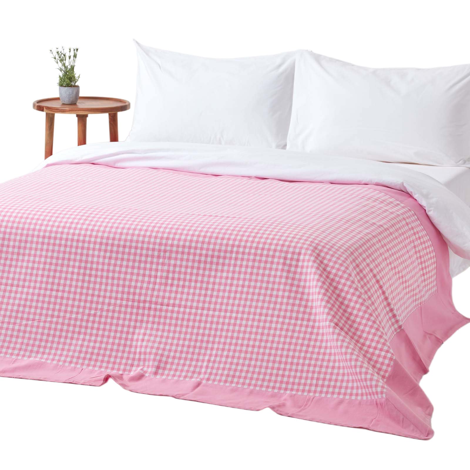 Homescapes Pink 100% Cotton Gingham Throw, 150 X 200 Cm, Check, For Bed Or Sofa, Handcrafted, Oeko-Tex Certified, 59 X 78"