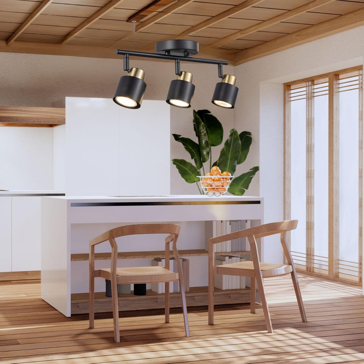 3 Light Track Lighting Kit, Matte Black Brass Finish 3 Way Adjustable with GU10 Modern Ceiling Directional Spot Lighting for Kitchen,Bedroom,Living Room