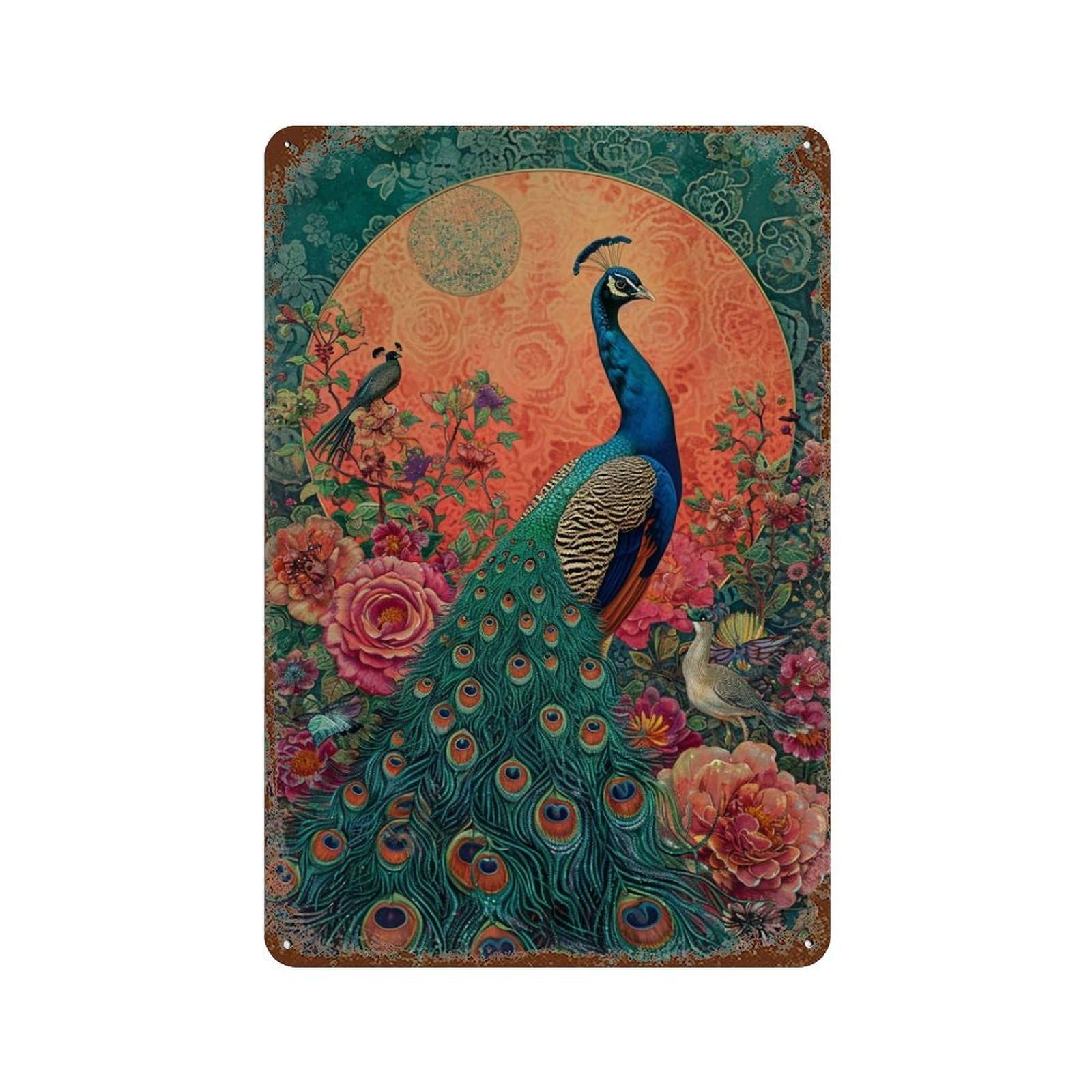 Peacock Garden Art Print-2 Decorative Tin Sign 11.8"x7.9", Vintage Wall Decor for Basement, Hobby Room And Garage Decor