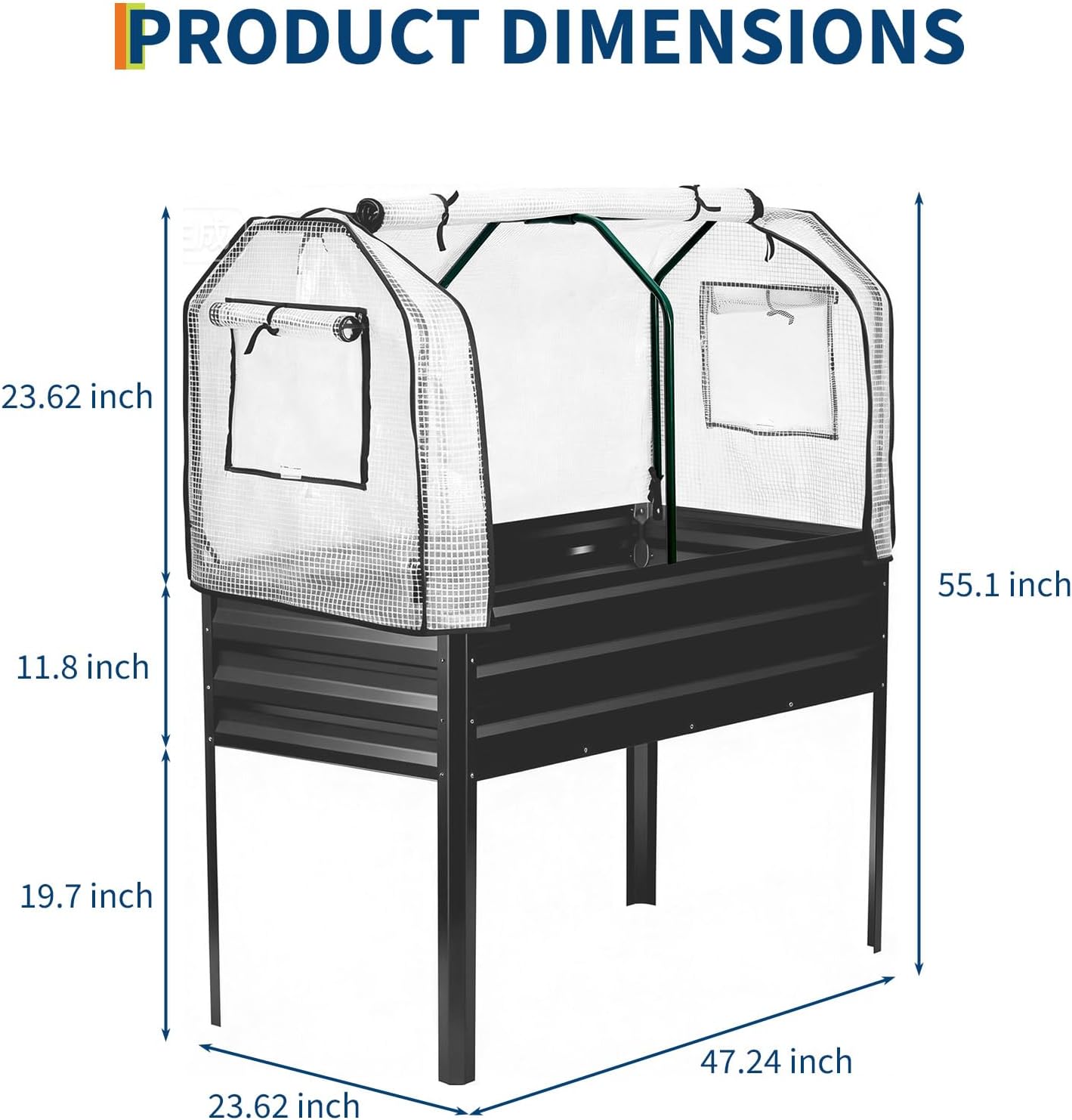GarveeLife Raised Garden Bed with Legs, Galvanized Metal Elevated Garden Bed with Cover & Built-in Spray Tube, Raised Planter Box for Backyard, Patio, Balcony, 48x24x55 in, Black