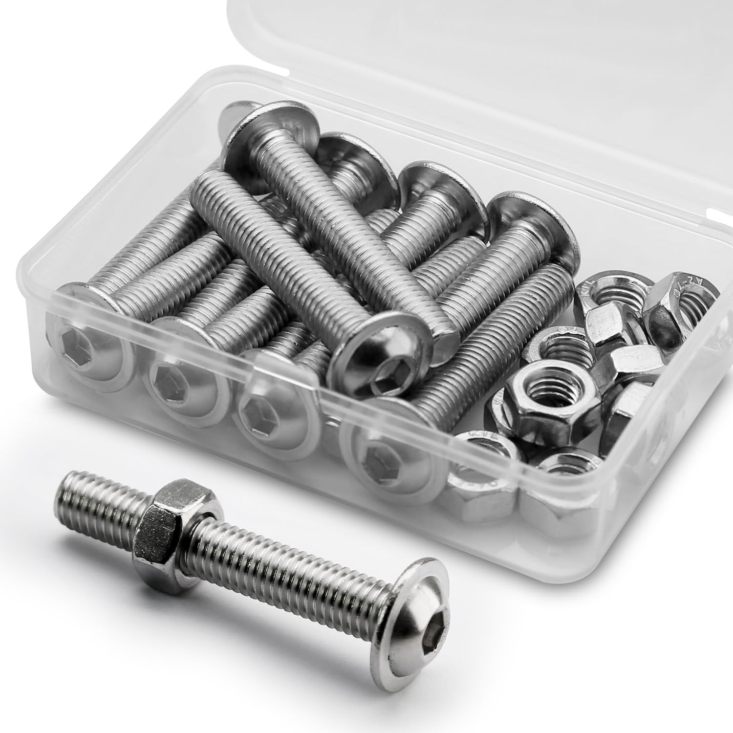 (10 pcs) M8 x 50mm Hex Socket Screws with Flange and Nuts Set 304 Stainless Steel Pan Head Screws, silver tone, M8x50mm (10 Pieces)