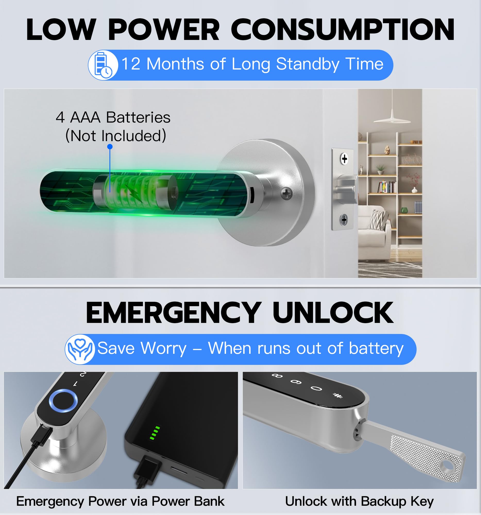 Eseesmart Fingerprint Door Lock, Smart Door Handle Locks with Code App Control - Image 4