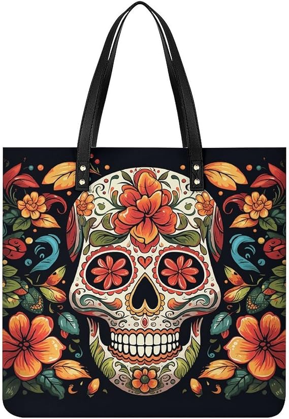 Colorful Sugar Skull Fashion Handbag Large Tote Bag