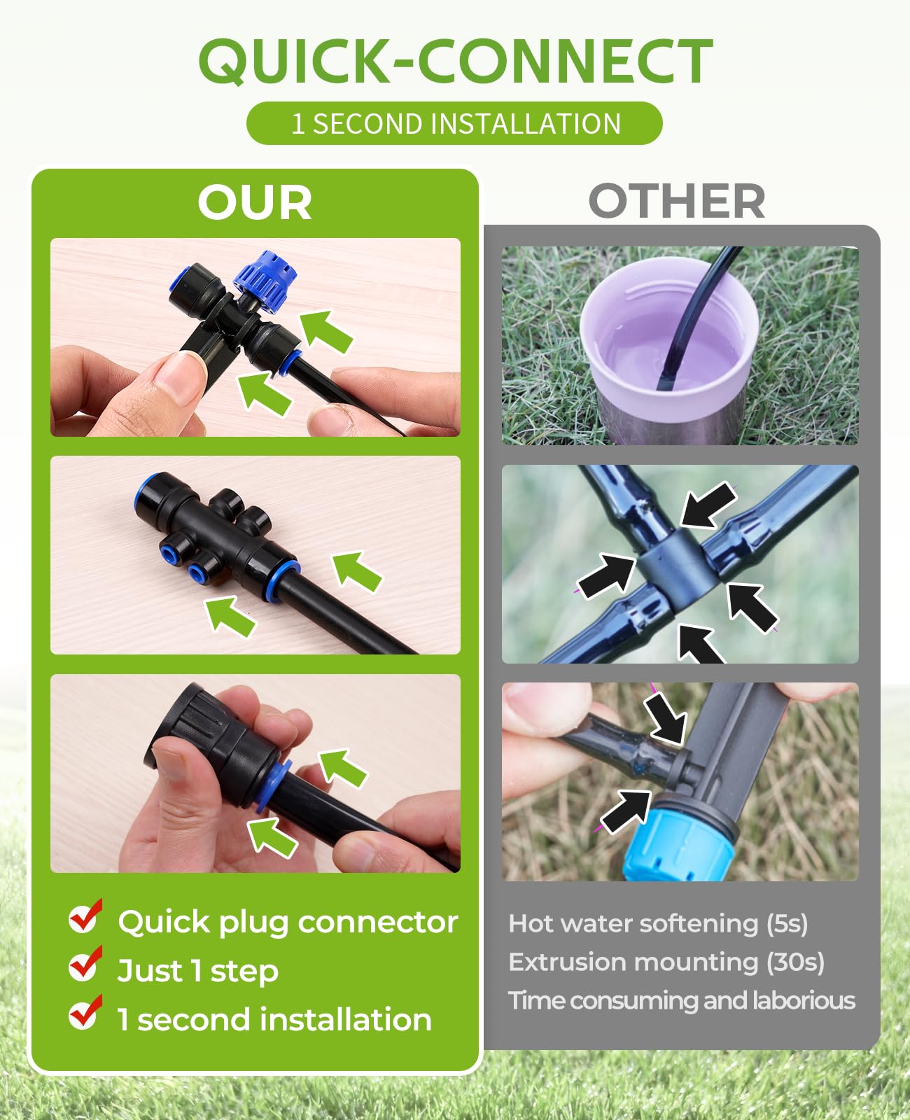 HIRALIY Kits de riego automático por goteo de 50 pies con temporizador de jardín, sistema de riego de jardín para patio, césped, diseño de conector rápido, kit de sistema de riego con temporizador de