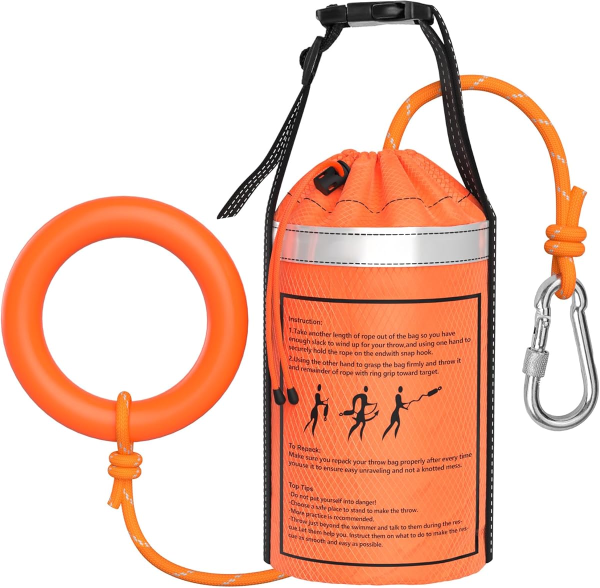 NTR Water Rescue Throw Bag with 50/70/98 Feet of Rope in 3/10 Inch Tensile Strength Rated to 1844lbs, Throwable Device for Kayaking and Rafting, Safety Equipment for Raft and Boat