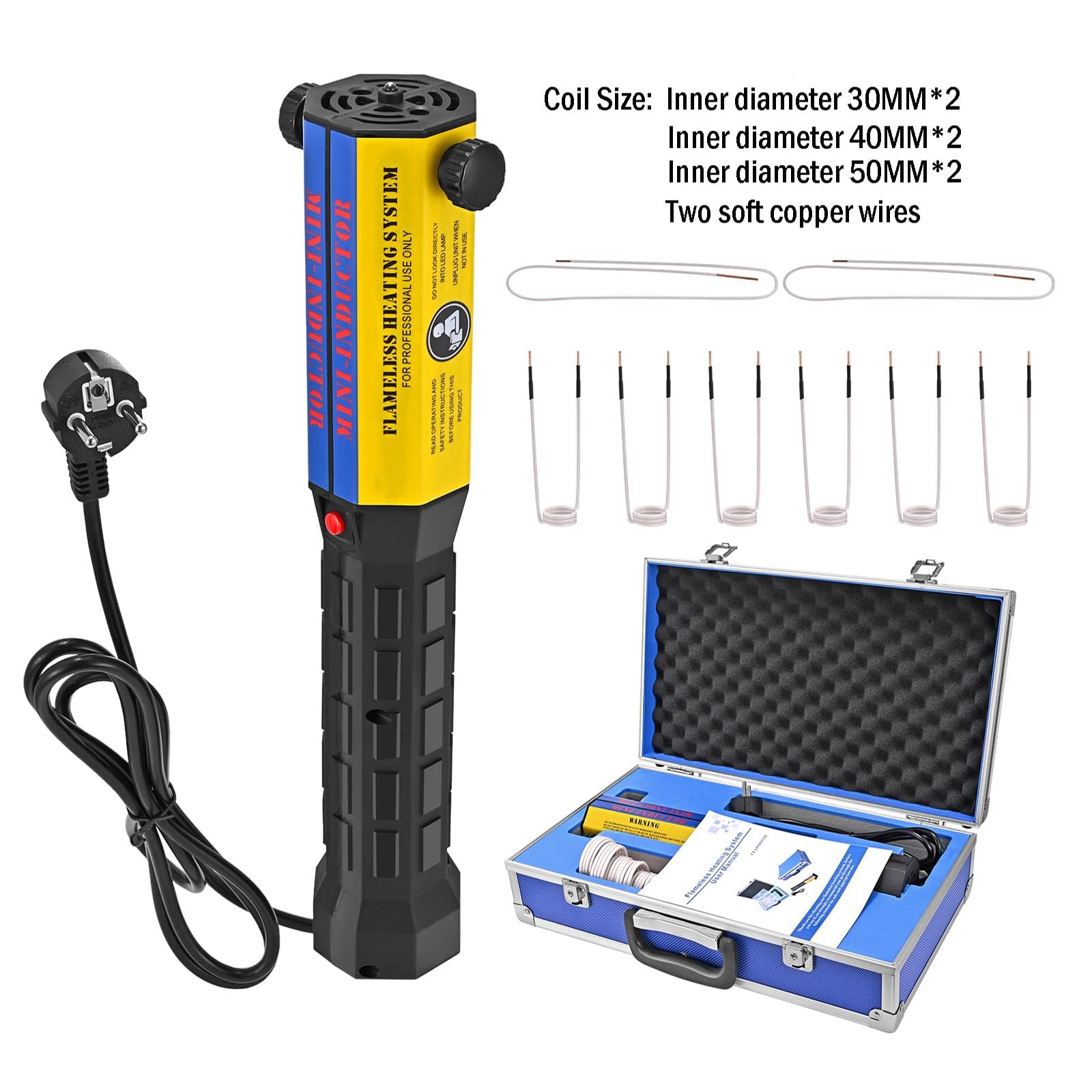 Kit de calentador de inducción magnético, herramienta automotriz sin llama de 1000 W con 6 bobinas para extracción de tornillos oxidados, dispositivo de calefacción electromagnético portátil