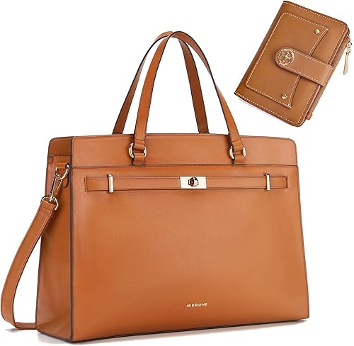 Missnine Bolso tote de cuero para laptop y cartera pequeña para mujer