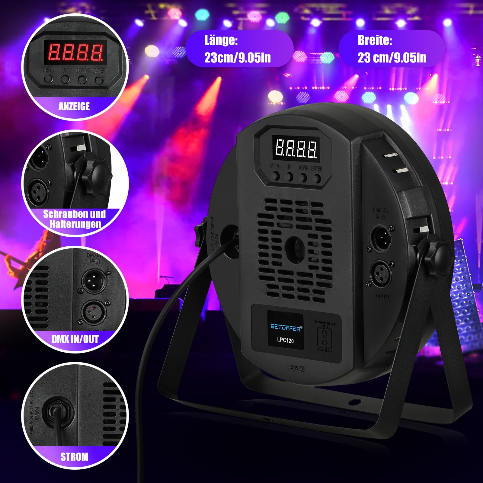 BETOPPER 120W LED Par Licht RGBW 4-in-1 Bühnenlicht Moving Head Led Par Strahler mit DMX 512, Sound Activated Led Scheinwerfer DiscoLicht Partylicht Bühnenbeleuchtung DJ Lights für Bar, Hochzeit, 4S