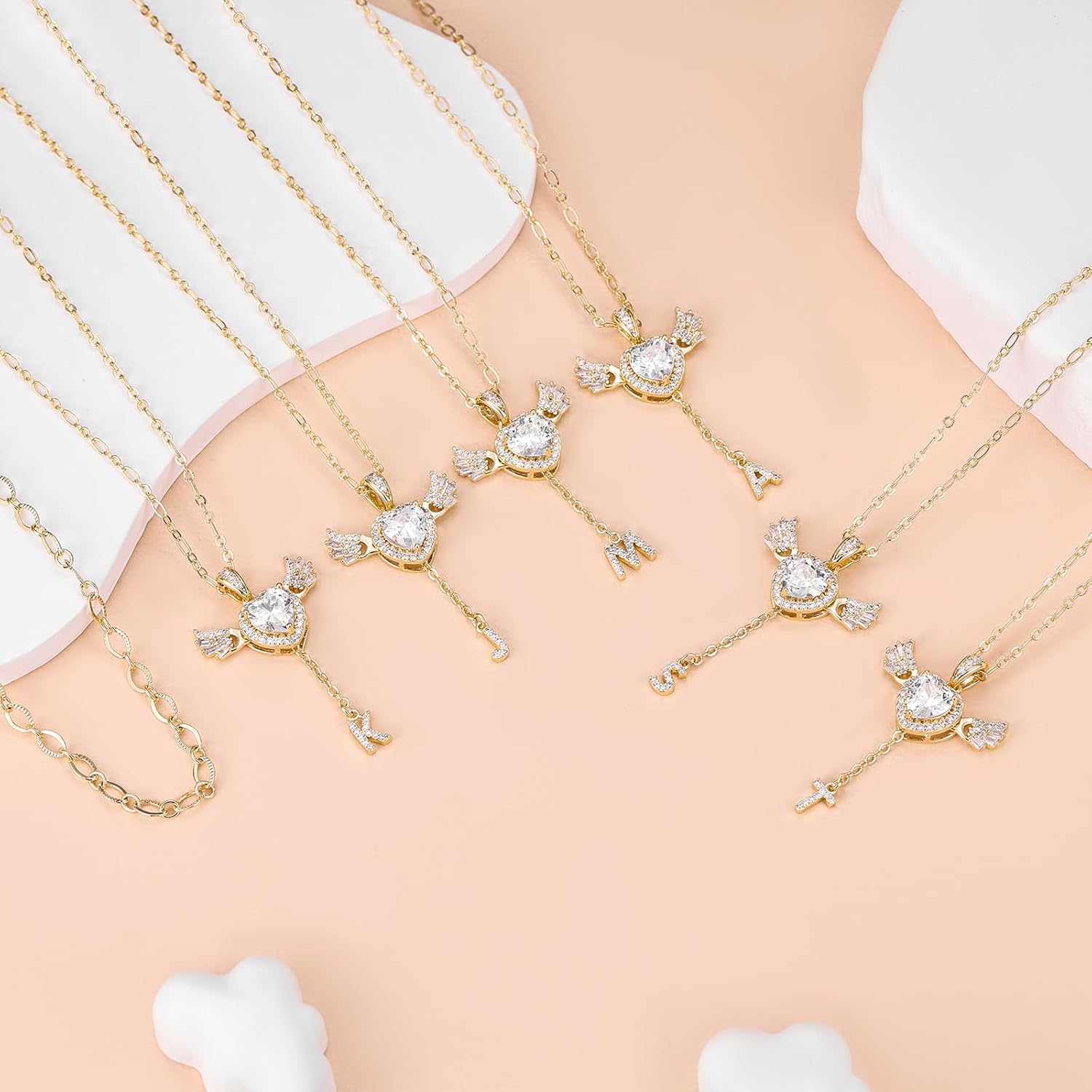 Angel Heart Initial Necklaces for Women,14K Gold Plated Cubic Zirconia Love Letter Necklace with Movable Wings Dainty Layered Custom Name Pendant Personalized Chain Stackable Jewelry Gift - Image 5