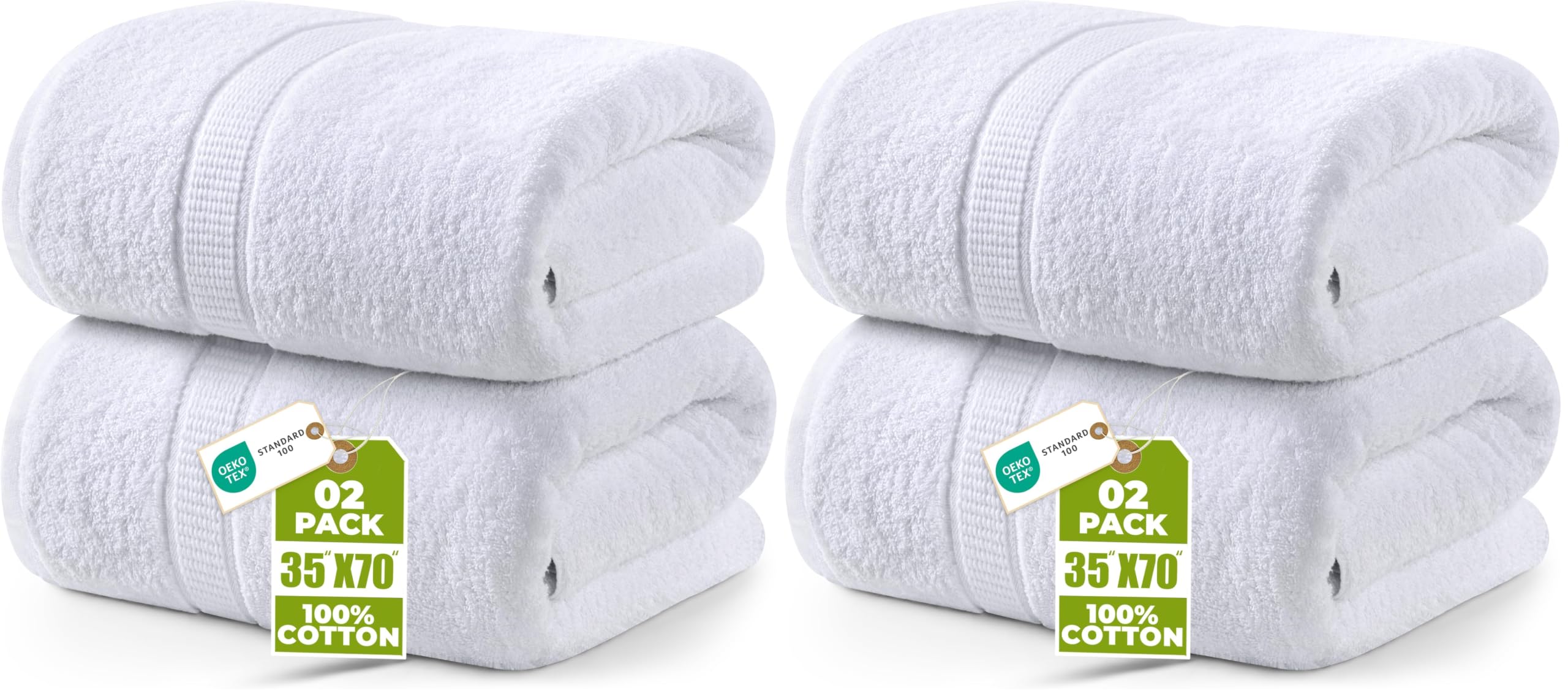 Utopia Towels Luxurious Jumbo Bath Sheet 2 Piece, 600 GSM, 35 by 70 Inches, 100% Ring Spun Cotton, Highly Absorbent and Quick Dry Extra Large Bath Towel, Super Soft Towel, White (Pack of 2)