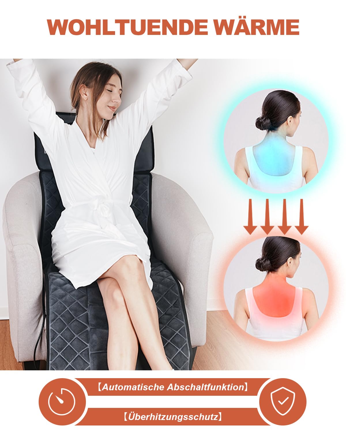 Ganzkörper-Massagematte, 160x50 cm mit Wärme, 30 Massageköpfen, 4-in-1 Luftdruck, Knet, Vibrations und Wärmefunktion, Smart-Kopfstütze mit 6 Tasten, abnehmbar, Massagematte Elektrisch Ganzkörper