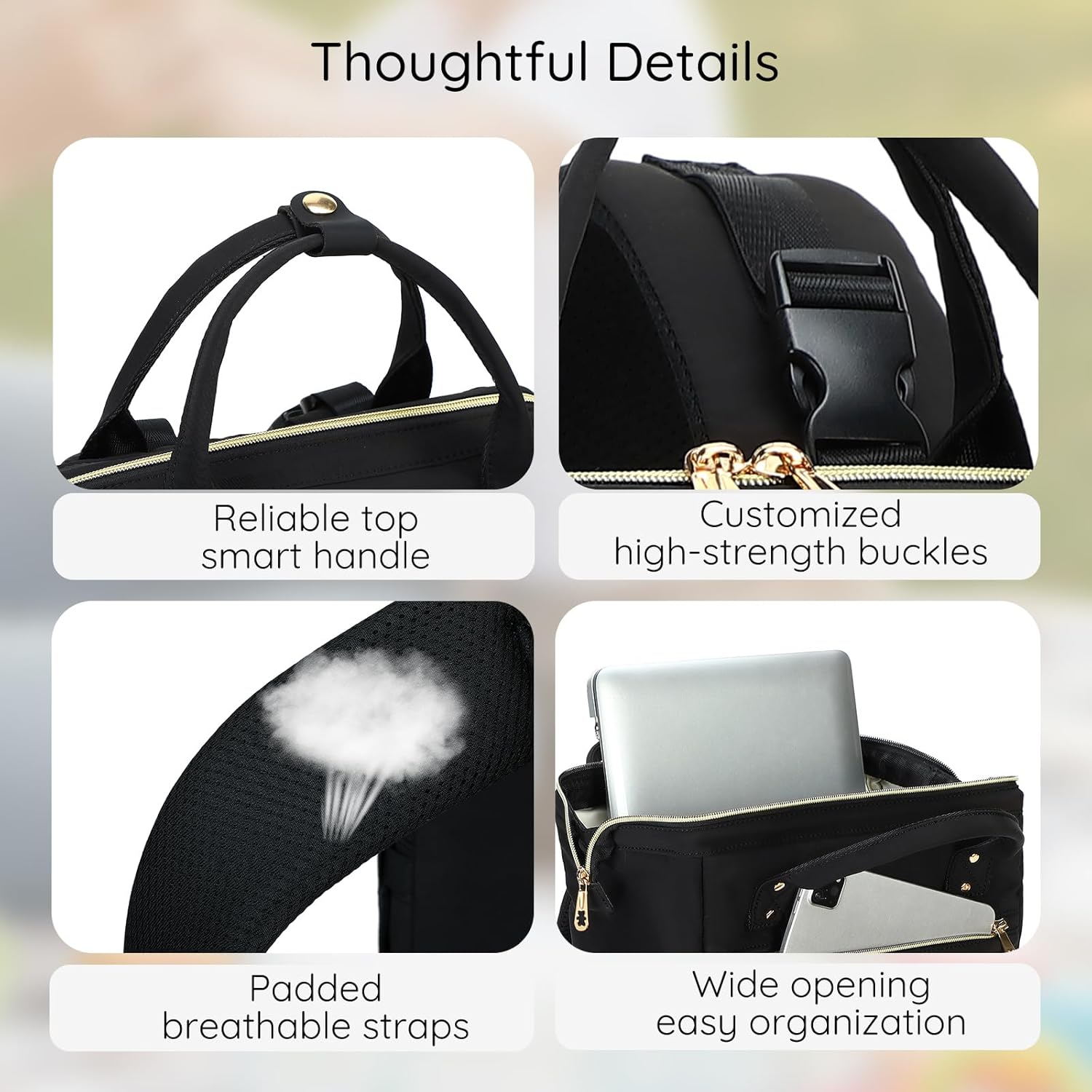 AIJIEKE Diaper Bag, Large Wide-Open Baby Diaper Backpack, Multi-functional Baby Travel Tote Bag, Diaper Bag with Changing Pad, Diaper Bags for Mom & Maternity (Black) - Image 6