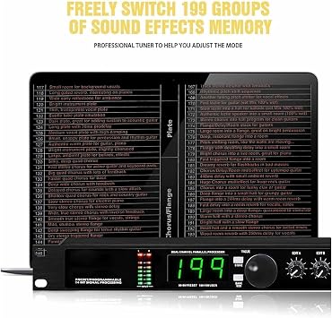 Digital Reverb Multi Effect DSP Processor, Audio Processor Equalizer, 99 Preset Programs, Preset/Programmable 24 Bit Signal Processing, for Studio, Stage Performance