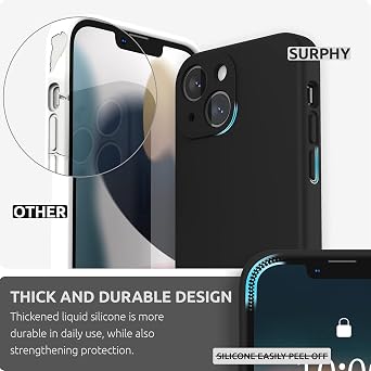 SURPHY Compatible with iPhone 13 Mini Case with Screen Protector, (Camera Protection & Soft Microfiber Lining) Liquid Silicone Phone Case 5.4 inch 2021, Black
