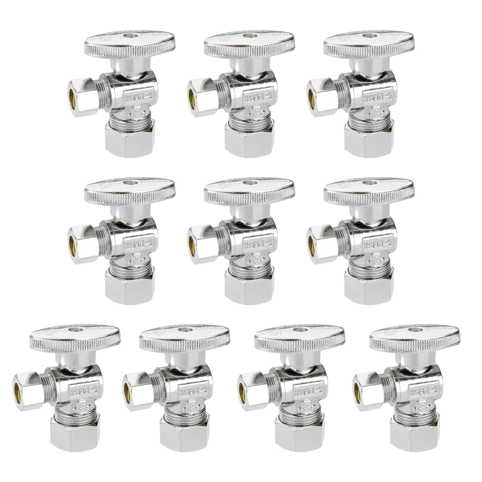 1/4 Vierteldrehung Messing Winkelabsperrventil 1/2 Zoll NOM IN (5/8 Zoll OD Comp) x 3/8 Zoll COMP Out, Wasserabsperrventil für Wasserspüle/Badezimmer/Toilette/Küche (10 Stück)