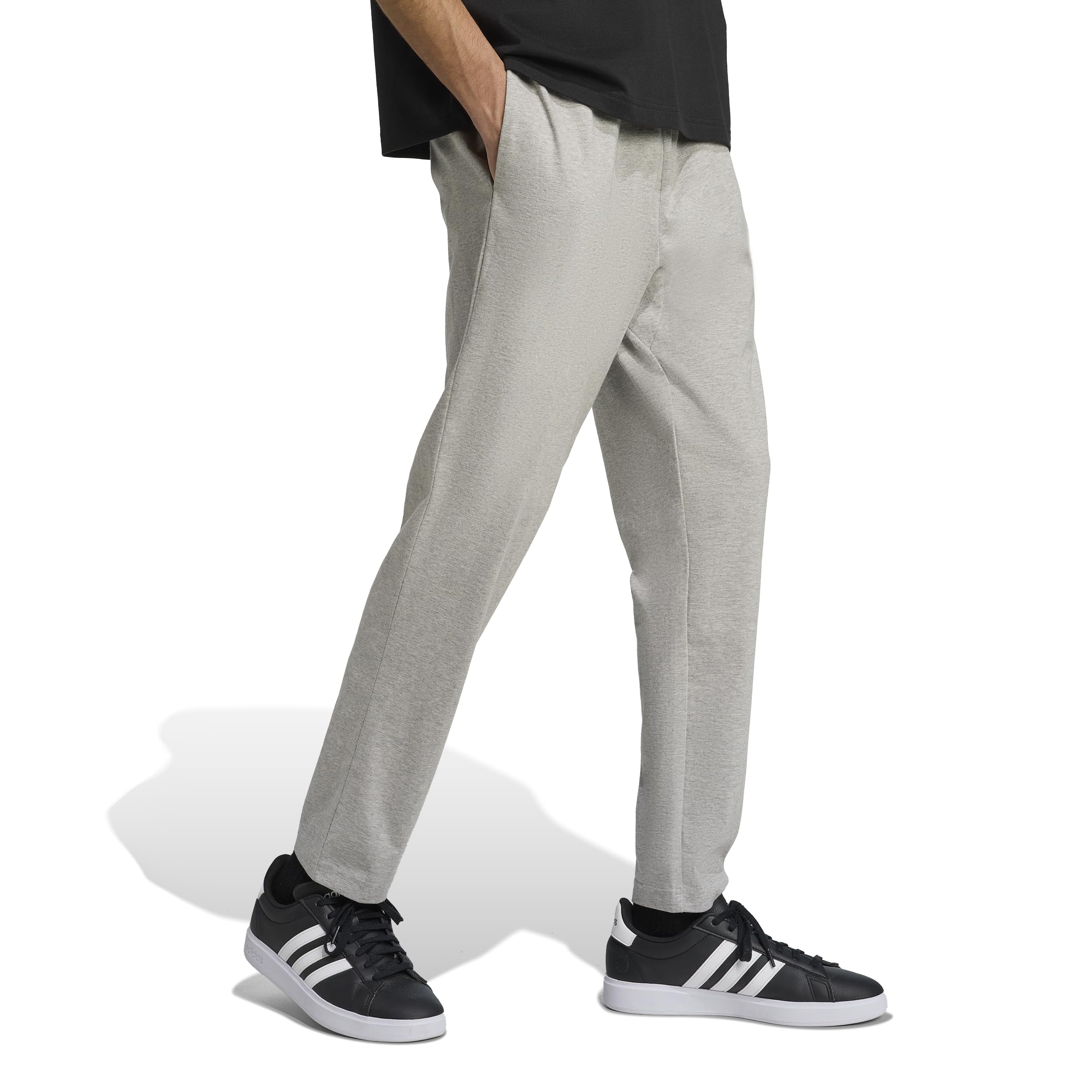 adidas Uomo Essentials Small Logo Single Jersey Pant, Medium Grey Heather/Black, M